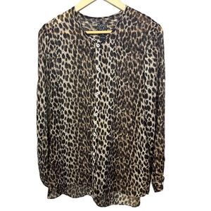 CLARA SUNWOO Women’s Animal Print Button Down Top/Coverup Brown Size Medium
